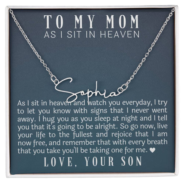 As I Sit In Heaven Son Cursive Name Necklace